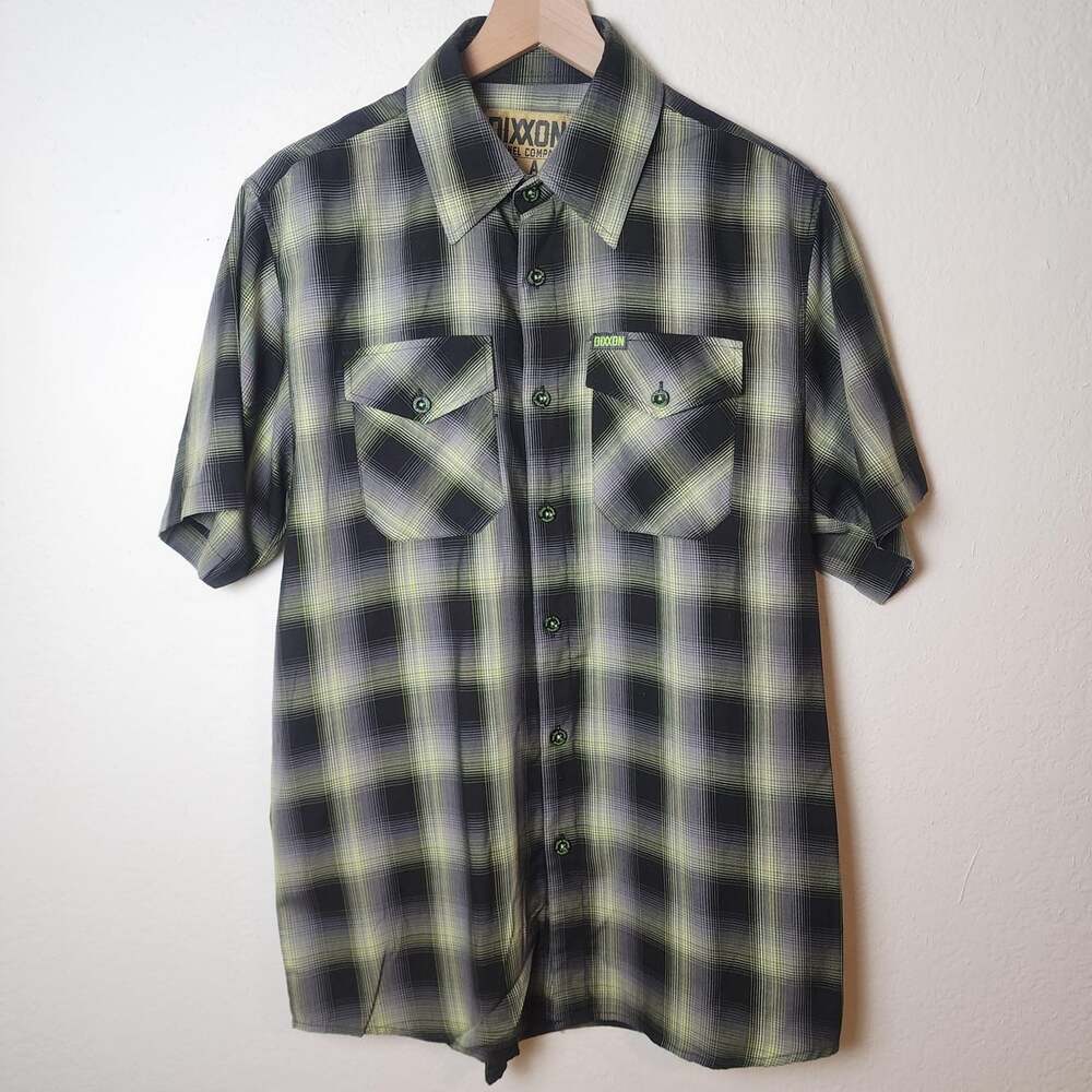 Dixxon The Ace Shirt Mens Medium Green Plaid Bamboo Blend Short Sleeve Button Up